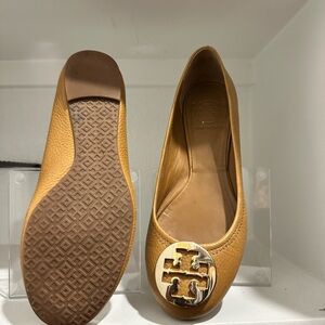 Tory Burch Tan Leather Flats with Gold Medallion